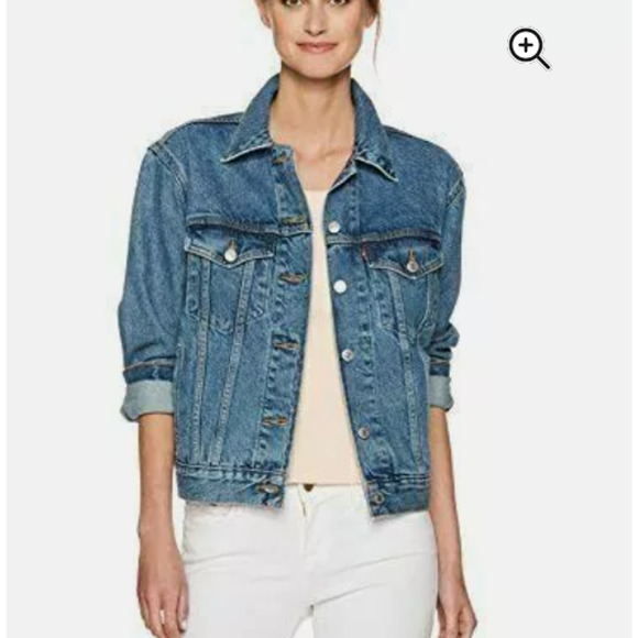 Levi's Women's Ex-Boyfriend Trucker Jacket Medium Blue Stretch XS 0 2 4 - Picture 1 of 4